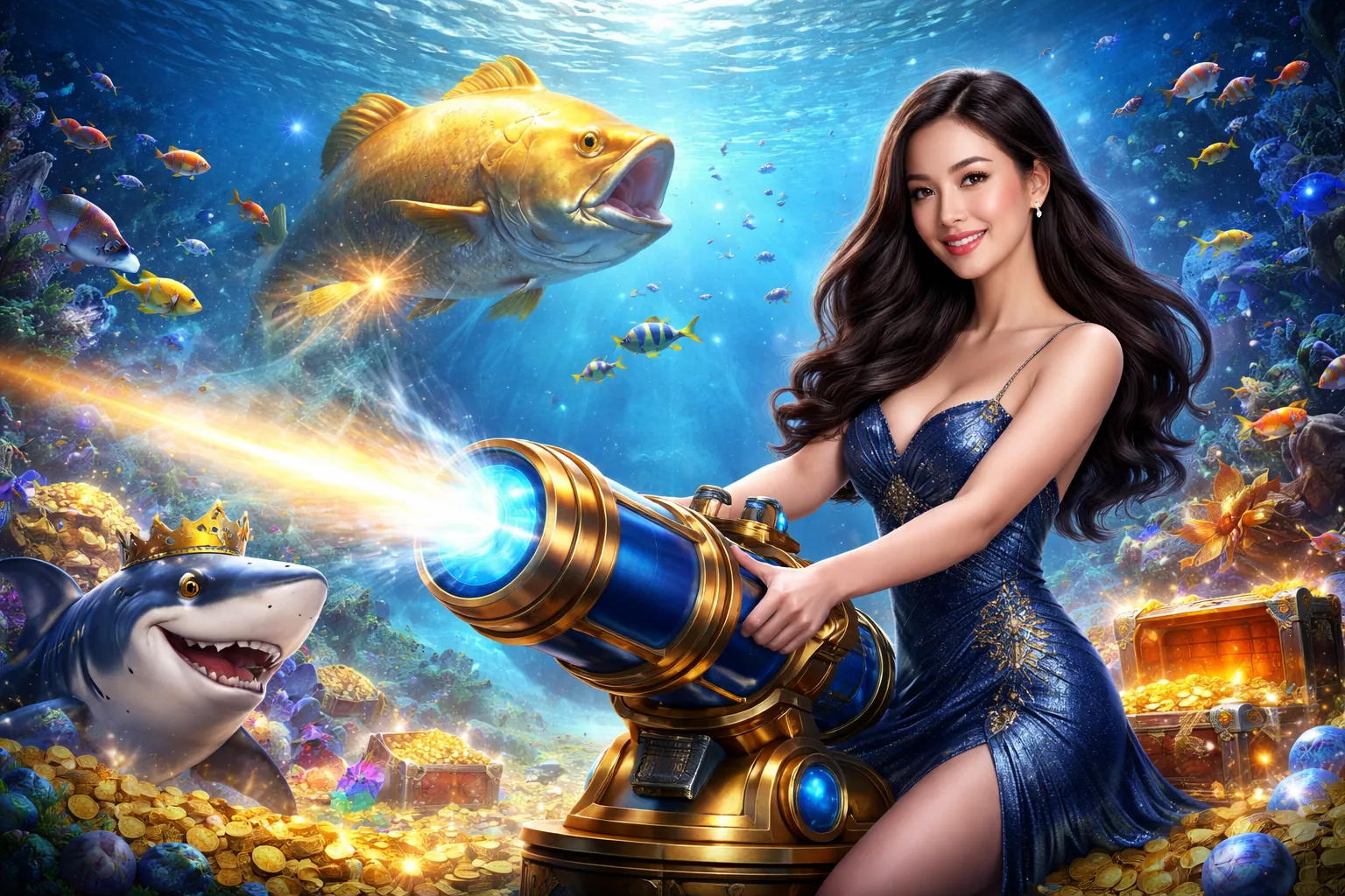 Giao diện trò chơi bắn cá 88ne với đa dạng các loài cá và hiệu ứng đẹp mắt